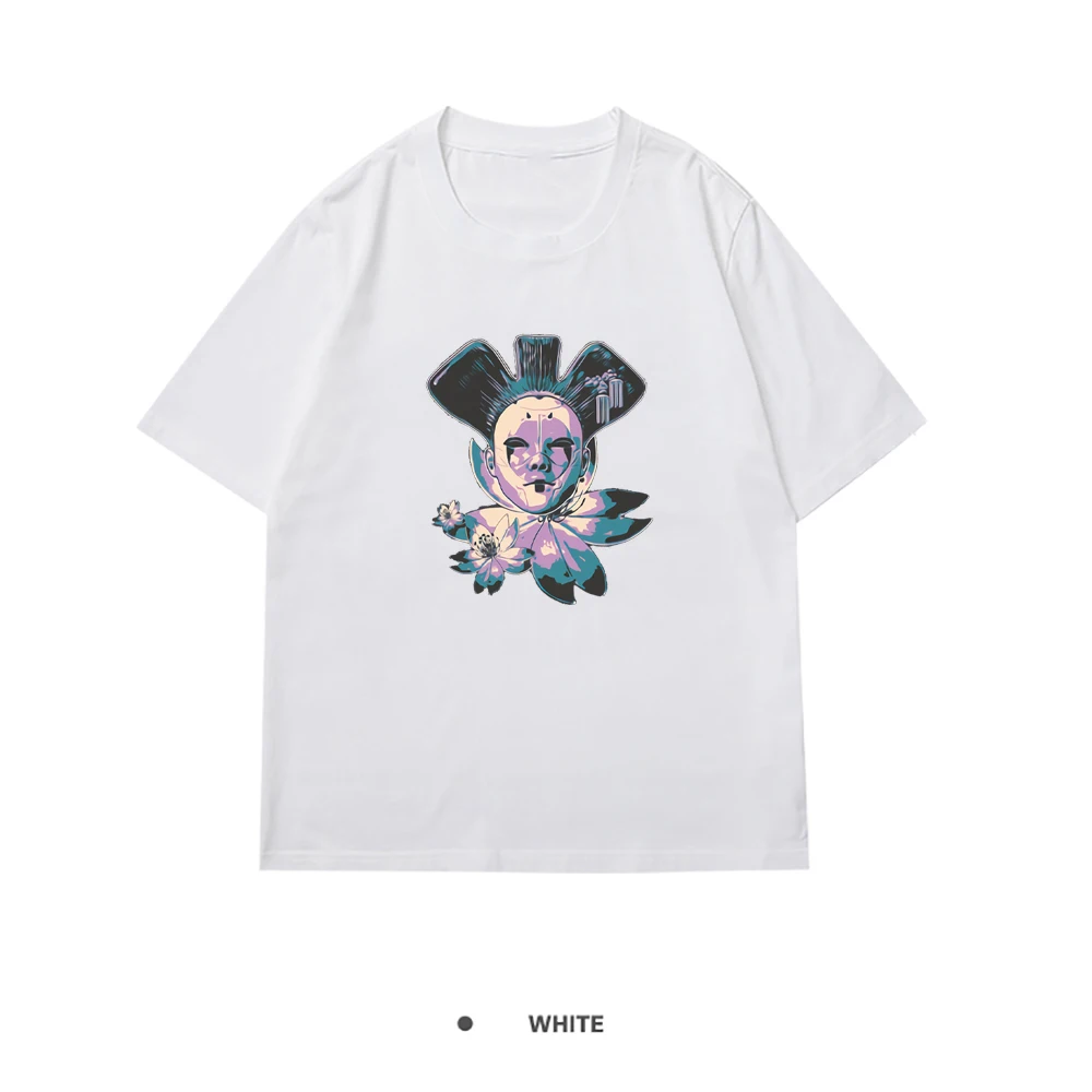 

Женская футболка с принтом Geisha In Lotuses, летняя Высококачественная футболка в стиле Харадзюку, Повседневная футболка оверсайз для женщин