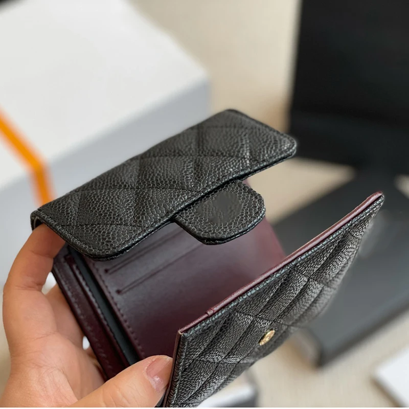 

2021 High Quality Ladies Leather Wallet Short Purse Money Credit Card Holder Unisex Classic Caviar Wallet Cowhide Money Bags