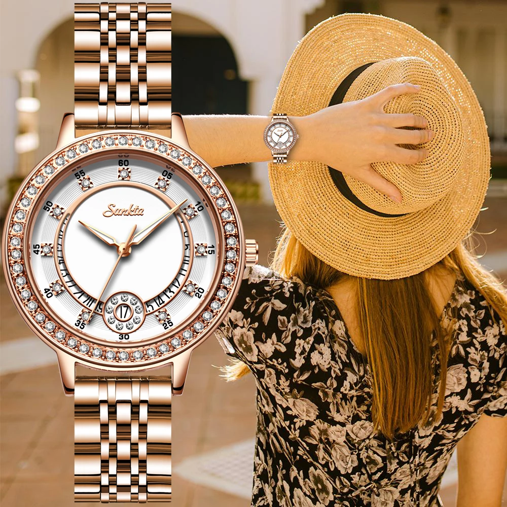 

Женские Водонепроницаемые кварцевые часы с корпусом из нержавеющей стали