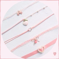 wedding short clavicle chains student jk skirt soft cute girl pink peach heart pendant necklace women choker collar jewelry gift