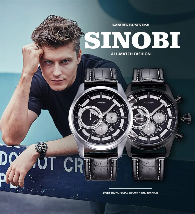Часы SINOBI Мужские с хронографом креативные Спортивные кварцевые аналоговые