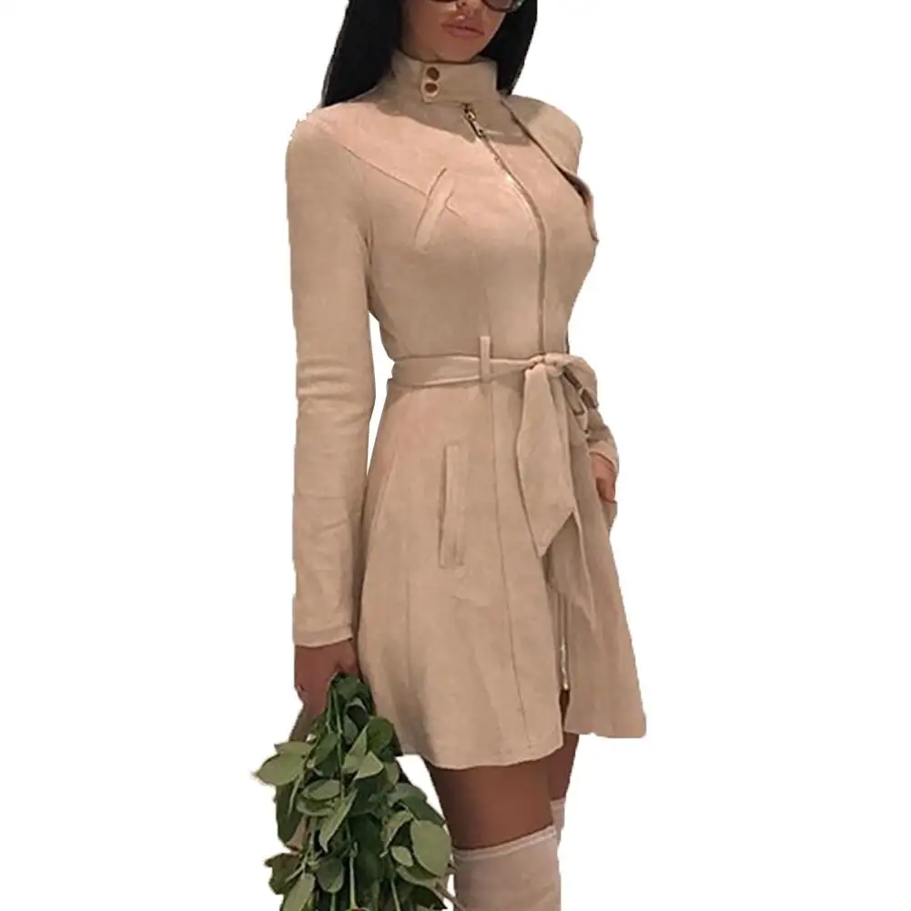 Шикарное женское осеннее платье с длинным рукавом и воротником-стойкой