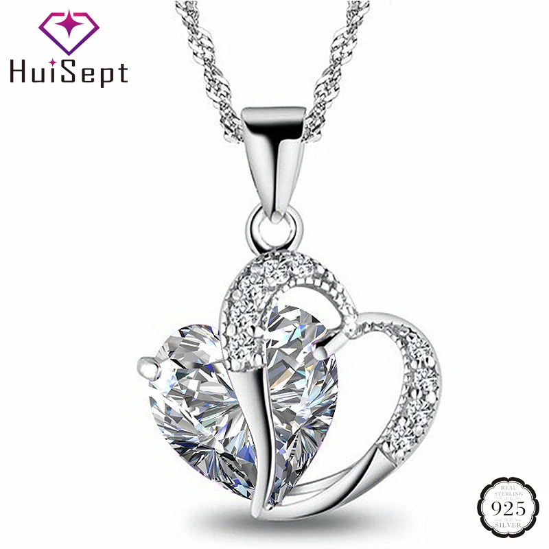 

HuiSept Fashion Silver 925 Jewelry Necklace with Heart-shaped Amethyst Zircon Gemstones Pendant for Female Wedding Promise Party