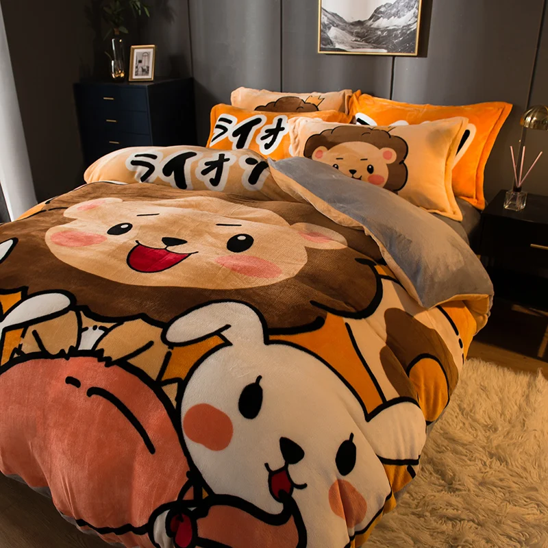 

Winter Warm Bedding Set Full Size Plush Kawaii Teen Bedding Set Bedroom Comforter Anime Housse De Couette Household Goods DH50FZ