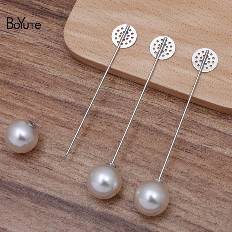 BoYuTe (20 шт./лот) белый К покрытием пустой отворот булавка база с жемчужной пробкой