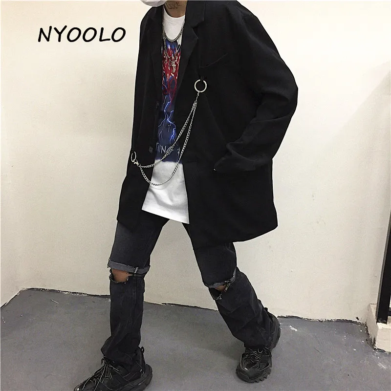 Блейзер NYOOLO с карманами и цепочкой для мужчин женщин повседневный однобортный