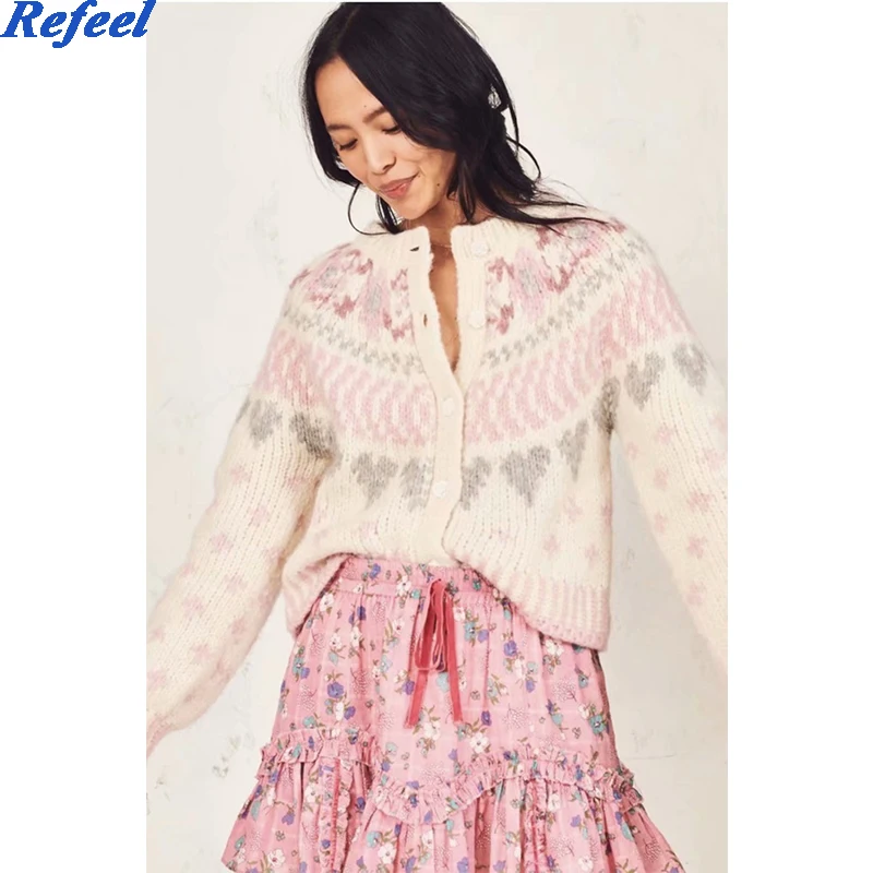 Кардиган в стиле пэчворк Рождественский свитер Женский вязаный с длинными