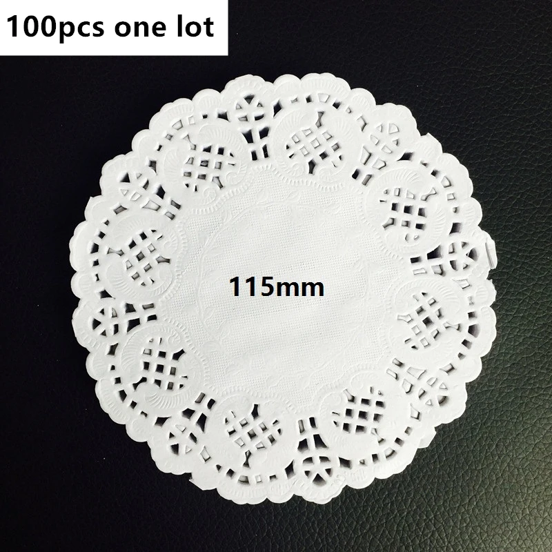 100pcs 115mm 130 шт. 4,5 ''6. 5 ''8,5'' белый круглые бумажные кружевные салфетки Doyleys Винтаж подставки для столовых приборов ремесло, свадьбы, Рождества, Украшение стола - Цвет: 100pcs 115mm