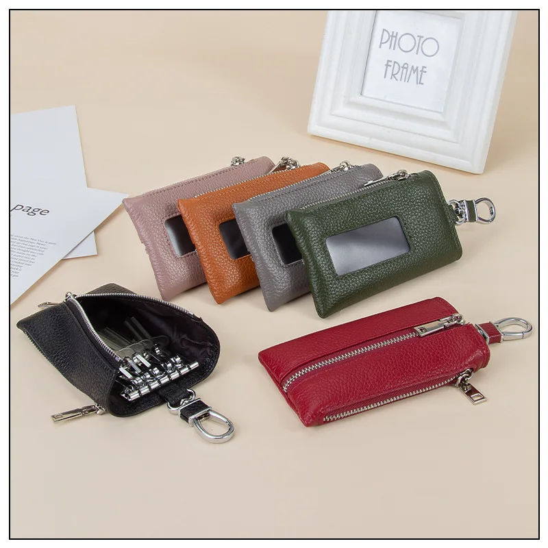 

New Genuine Leather Keychain Holder Pouch Purse Key Cover Bag Unisex Luxury Brand 6 Keys Holder Organizer Wallet Car Key Case