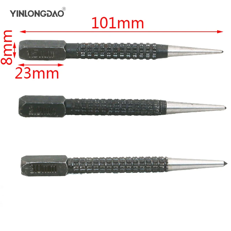 

Hot sell 3pcs Non Slip Center Pin Punch Set 3/32" High-carbon Steel Center Punch For Alloy Steel Metal Wood Drilling Tool