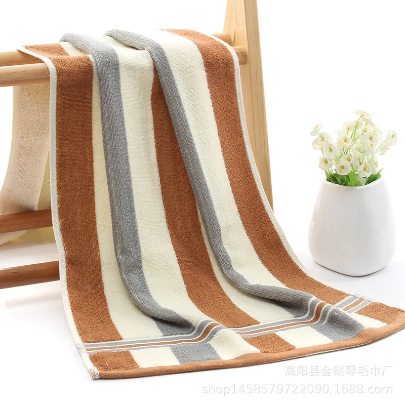 brown Cotton Color Stripe Long Travel Hotel Hostel Portable Washcloth Gym Yoga Running Large Towel Beach Sun Bath Towels Lovers Gift - Color: brown