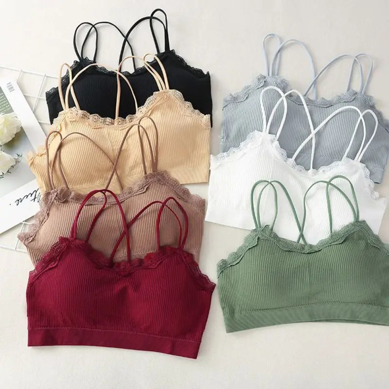 

Women's Active Bra Threaded Beautiful Back Lace Bralette Girl Thin Strap Yoga Tube Top Vest Bra Lady Underwear
