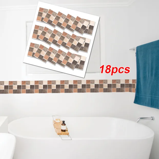 Mosaic Tile Wall Sticker Decals Bathroom Kitchen Home Decoration 10*10cm 18pcs |