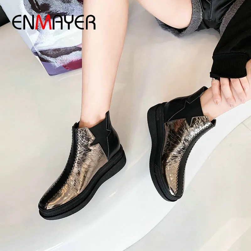 

Женские ботинки без застежек ENMAYER, теплые ботильоны из натуральной кожи на низком каблуке, 34-39, для зимы, 2020