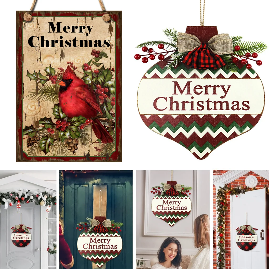 

Wooden Wall Hanging Plaque Greeting Sign Wall Door Hanging Pendent Merry Christmas Decoration Home Bar Xmas Wood Ornament