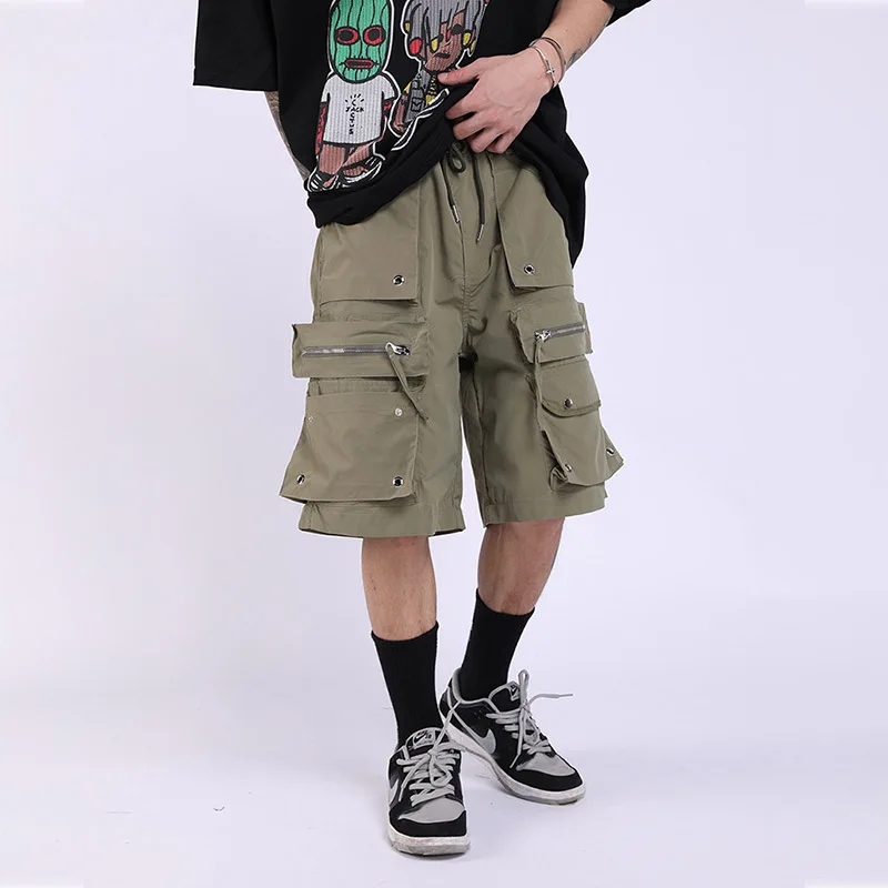 

KIOVNO Men Cargo Military Shorts Multi Pockets High Street Summer Short Pants For Male Elastic Waist