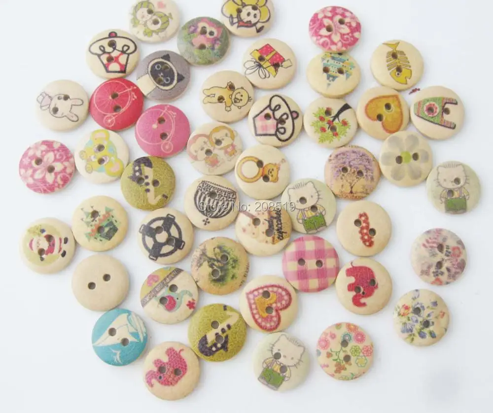 

Круглая деревянная пуговица с принтом, 15 мм, 150 шт.