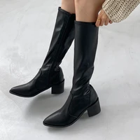 fashion high boots womens winter boots pointed thick high heel long boots autumn and winter shoes woman beige white size 33 42