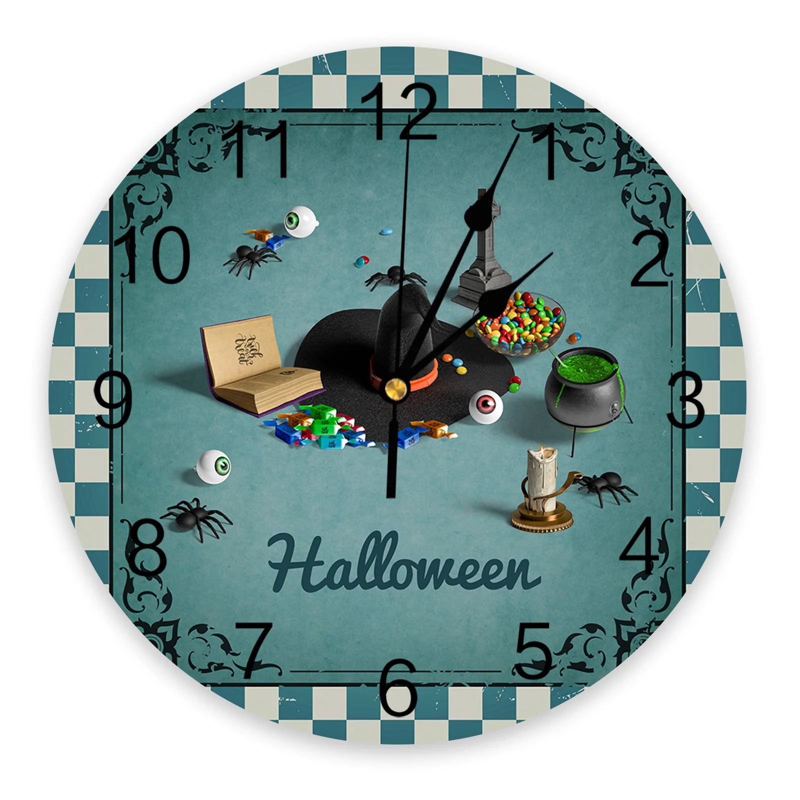 

Halloween Witch Hat Candy Wall Clock Bedroom Silent Wall Digital Clock Living Room Decor Wall Clock Modern Design