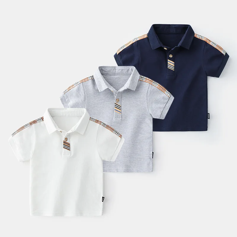 Летние рубашки поло в клетку для мальчиков Хлопковая одежда Топы с короткими