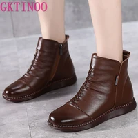 gktinoo 2022 winter genuine leather ankle boots handmade lady soft flat shoes comfortable casual moccasins side zip ankle boots