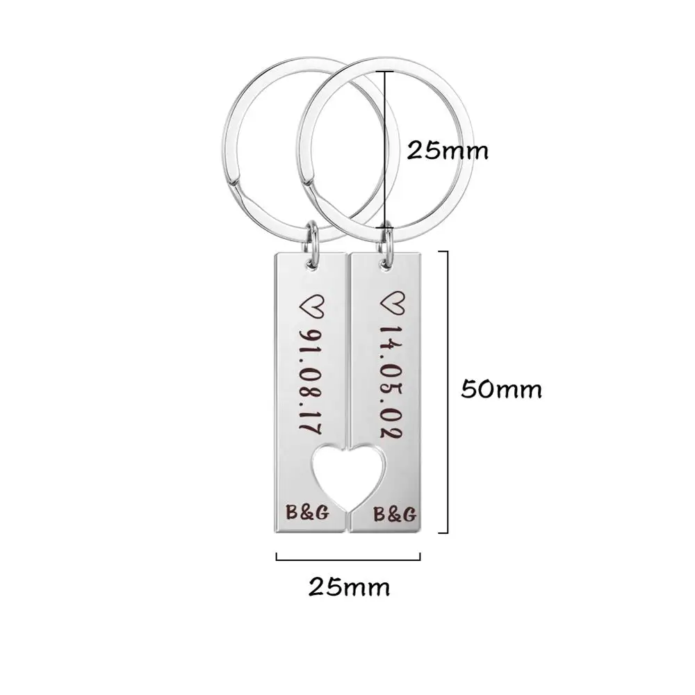 

Lucktune Custom Heart Couple Keychain Set Engraved Name Date Love Keyring Gift for Girlfriend Personalized Pendant Jewelry