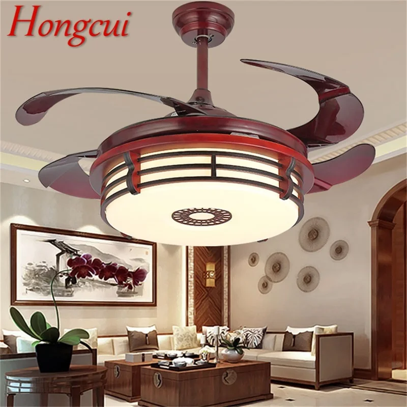 

Hongcui Ceiling Fan Light Contemporary Invisible Red Lamp With Remote Control LED For Home Living Room