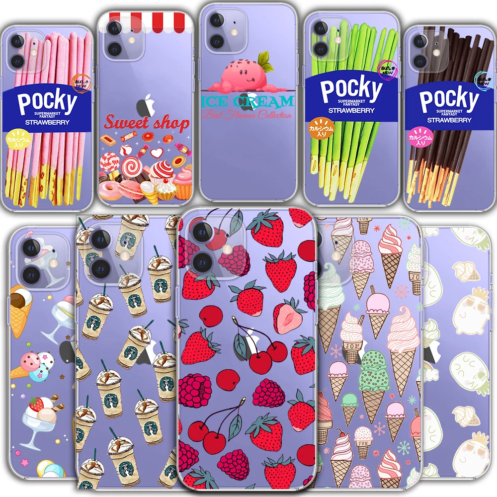 

Cute Food iPhone 12 Mini 11 Pro Max Phone Case XR 6 7 8 Plus X S 5 5S SE 2020 Transparent Protective Back Cover