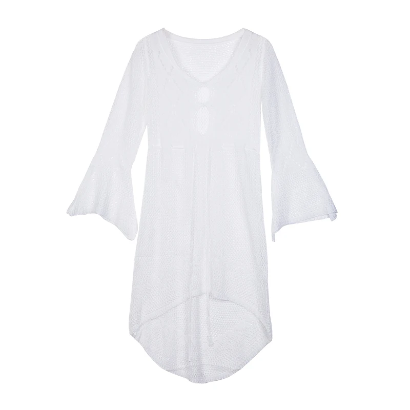 

KANCOOL Crochet White Knitted Beach Cover up dress Tunic Long Pareos Bikinis Cover ups Swim Cover up Robe Plage Beachwear