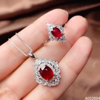 kjjeaxcmy fine jewelry 925 sterling silver inlaid natural ruby female ring pendant set elegant supports detection