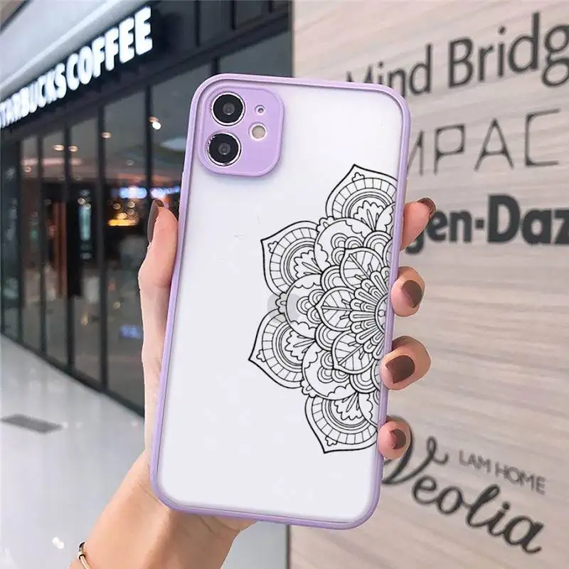 

Mandala Lace Flower Phone Cases Matte transparent For Purple iPhone 12 Mini 11 Pro XR XS Max 7 8 Plus X Back Cover
