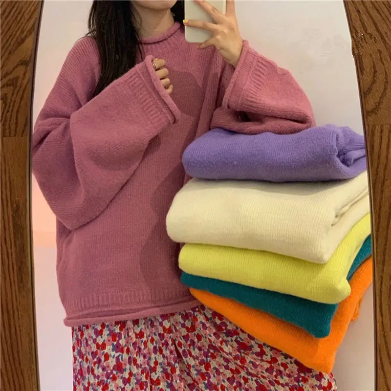 

Свитер Женский вязаный, с круглым вырезом и длинными рукавами, на осень/зиму, свободный, D18, 2020