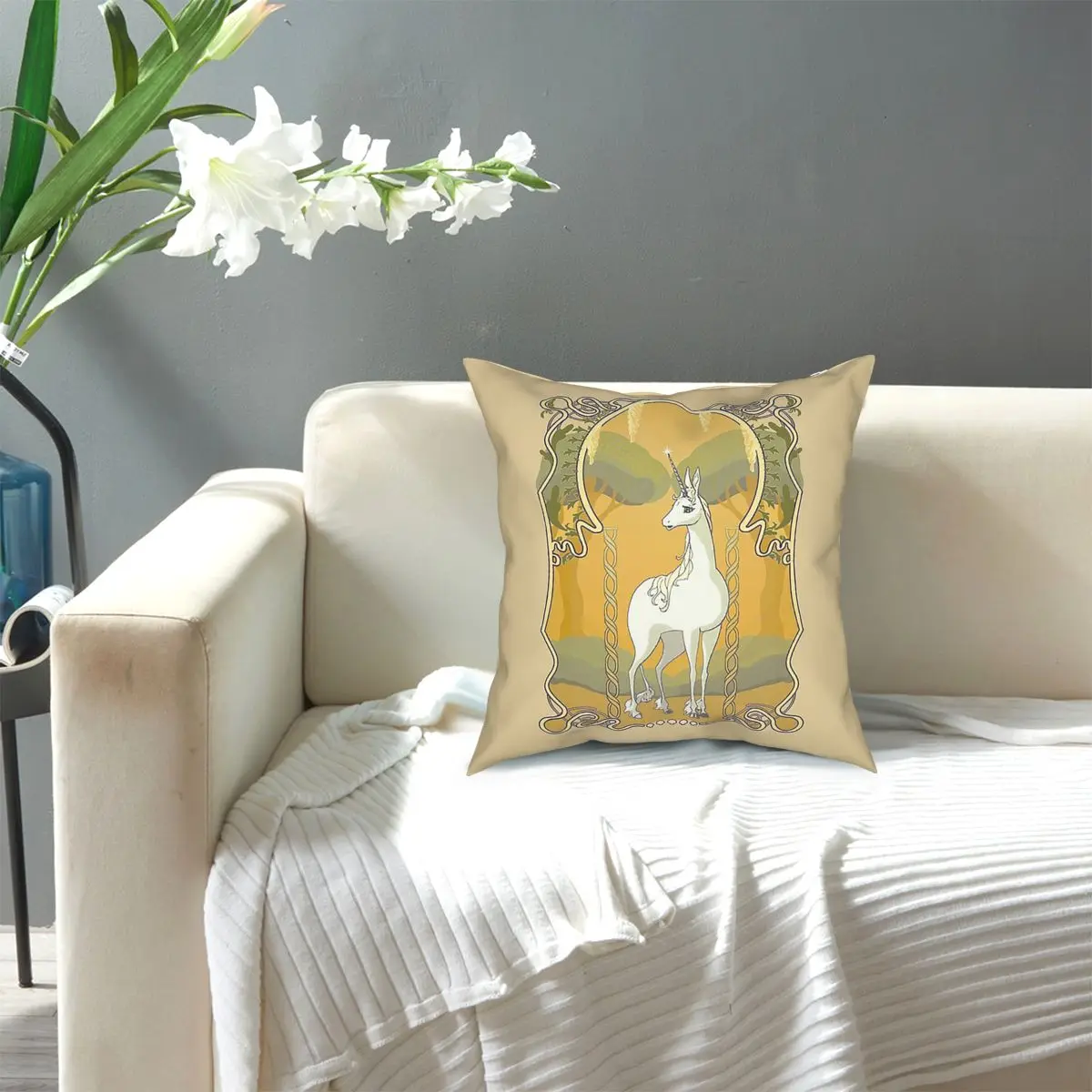 

The Last Unicorn Art Nouveau For Girl Square Pillow Case Polyester Throw Pillow Novelty Cushion Covers