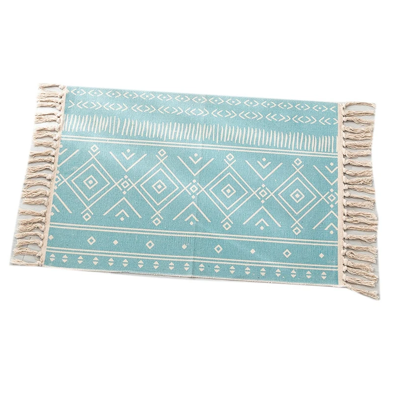 

Матерчатая ткань ручной работы из льна и хлопка, прикроватные коврики в скандинавском стиле, подходят для гостиной и спальни, синего цвета