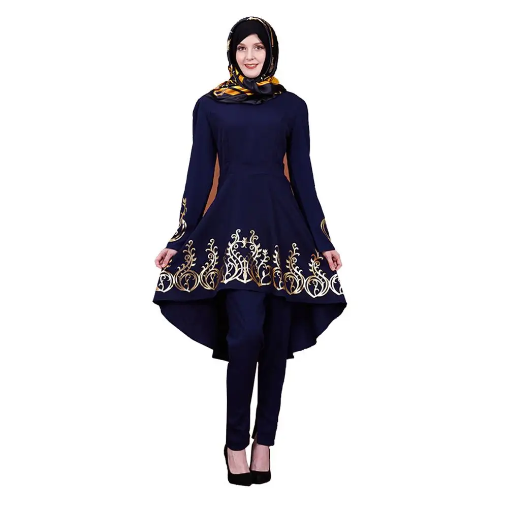 

Cotton Gold Stamping Pattern Long Top Coat Muslim Kaftan Abaya Long Dresses Women Arabian Abaya Elegant Malaysia Dress 3 Colors