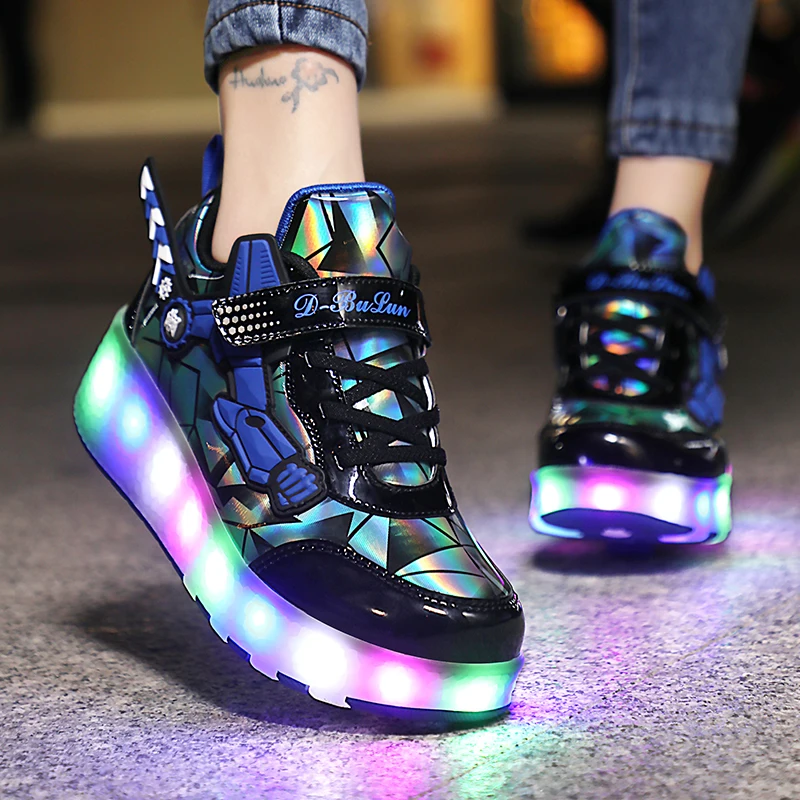 

Size 28-40 Girls LED Light USB Luminous Roller Skate Wheel Sneakers Shoes with Two Wheels Children Sneaker Girls Tennis Shoes