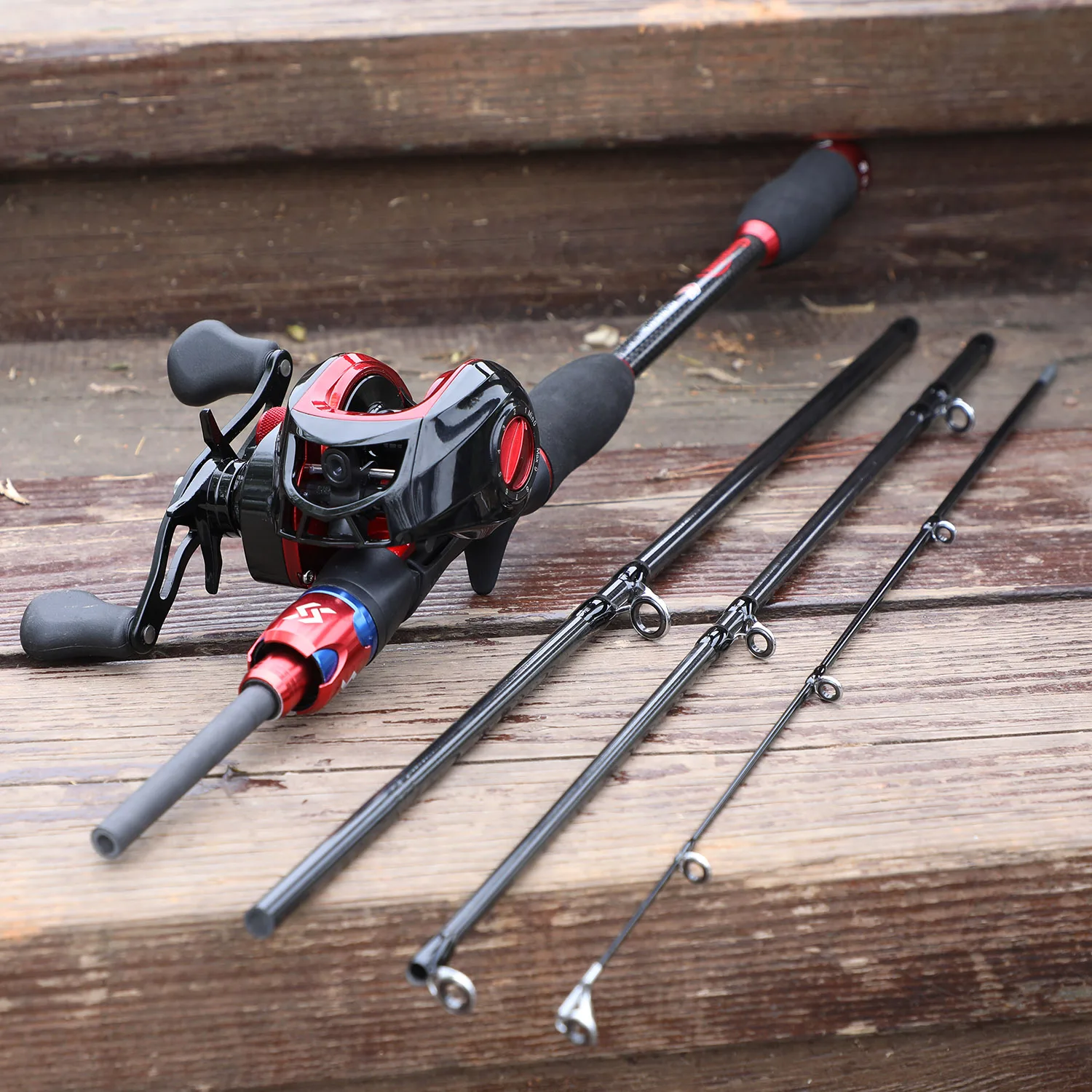 

Sougayilang 1.8m 2.1m Casting Fishing Combo Portable 4 Sections Carbon Fiber Fishing Rod and 17+1BB Baitcasting Reel Set Tackle