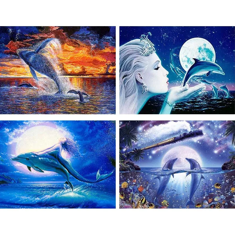 

Full Kits 5D DIY Diamond Painting Animal Dolphin Diamond Embroidery Mermaid Train Sewing Craft Rhinestone Home Decor Gift O57