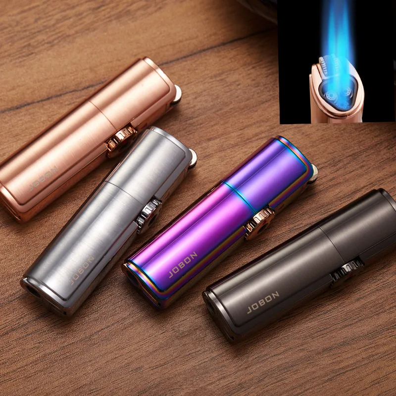 

JOBON Three Blue flames Straight Into The Windproof Lighter Metal Creative Charm Men's Cigarette Lighter (No Gift)