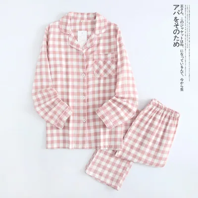 Pink Plaid Осень-зима, пижамные комплекты с принтом в виде листьев, Женская Хлопковая пижама с длинным рукавом, женская розовая повседневная одежда для сна, женские пижамы, Прямая поставка - Цвет: Pink Plaid