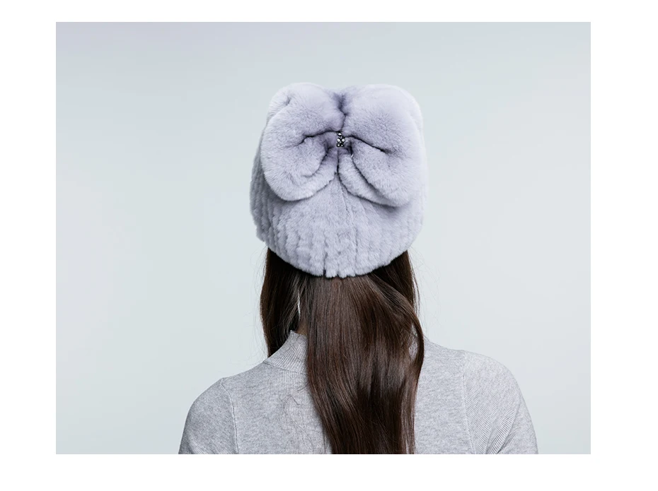 ENJOYFUR Winter Fur Hats For Women Real Rex Rabbit Fur Beanie Cap with Bow-knot Thick Warm Fur Caps For Girls
