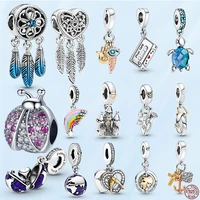 silver charm 925 sterling silver blue dreamcatcher charm murano glass sea turtle dangle fit original pandora bracelet jewelry