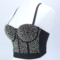 spaghetti strap sequined crop top sexy party club beaded womens black short tops fashion bustier sleeveless tank top