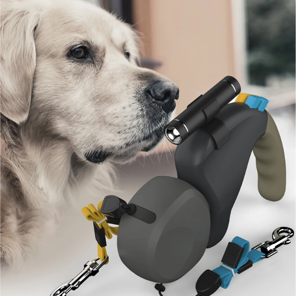 1 шт. двойной выдвижной авто поводок для собак с светодиодный светильник 360