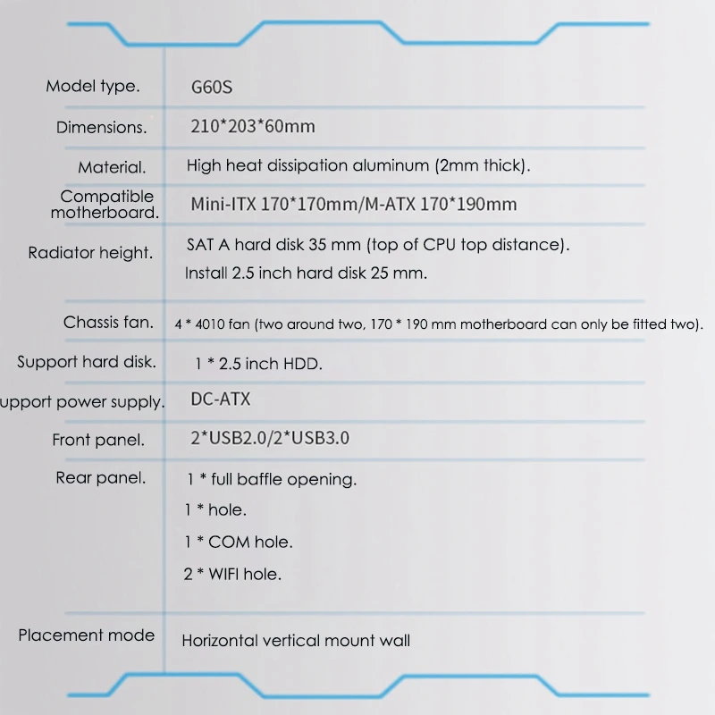 

G60S All-Aluminum USB2.0 ITX Chassis MINI Computer Plug for Desktop