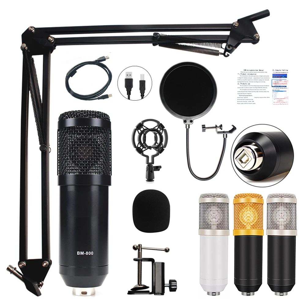 

BM800 USB Condenser Microphone Kits for Karaoke Computer Microphone for Sound Studio Recording BM 800 PC Microfone Gamer