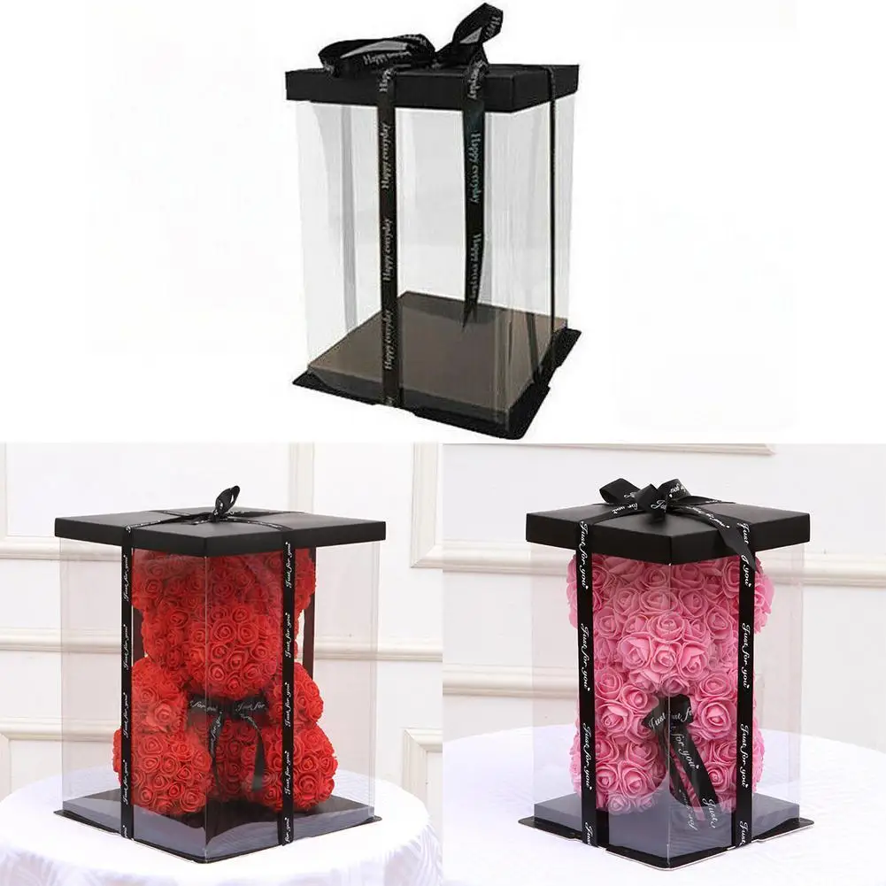 For Women Valentines Wedding Christmas Bear Rose Artificial Flower Teddy Box Gift 17x17x29cm W9k9