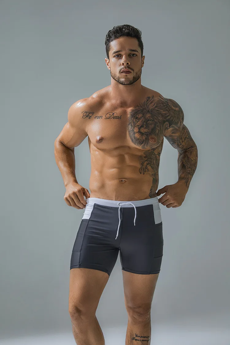 

Men Swimwear 2021 Color Matching Fashion Side Pocket Men's Boxer Trunks Youth Swimming Trunks Five Tights Men Shorts