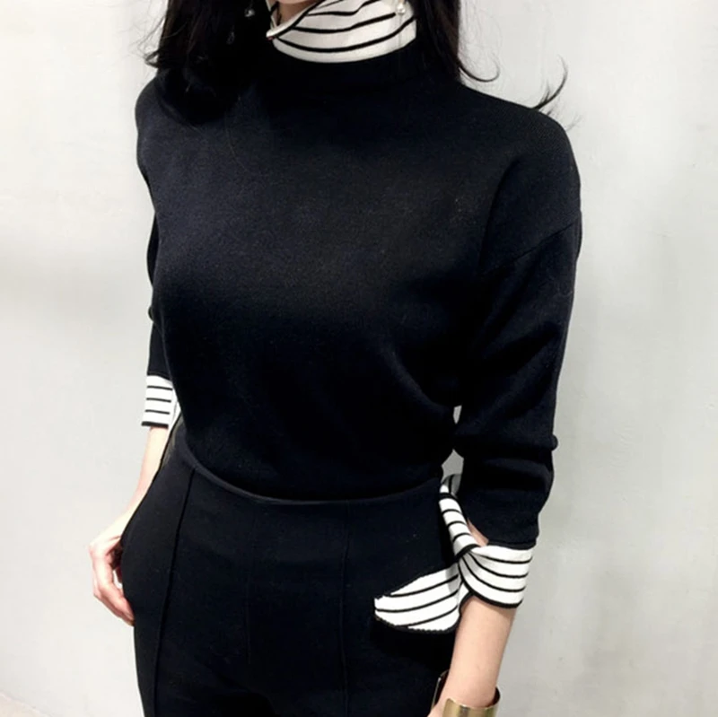 RealShe лоскутный свитер женский с отложным воротником бантом Женский пуловер 2020