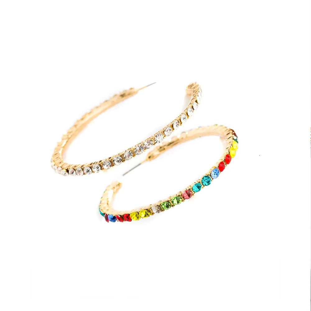 Luxurious MultiColor simple Round Stud Earrings full pave Rainbow colorful crystal Zircon Stone Earring for Women Trendy Jewelry